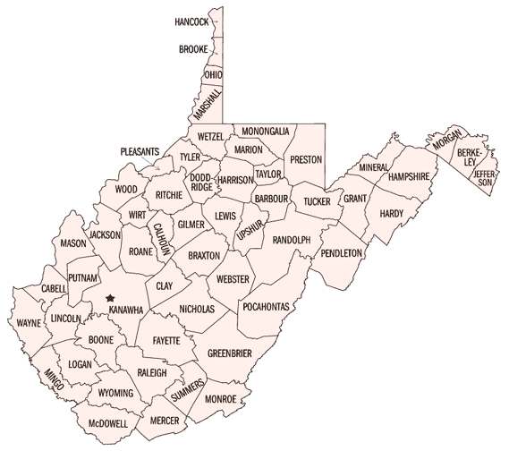 map of west virginia with cities. Map of West Virginia Counties